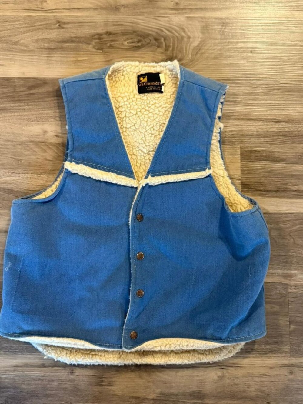 Vintage 70's Weathercaster fleece lined denim vest